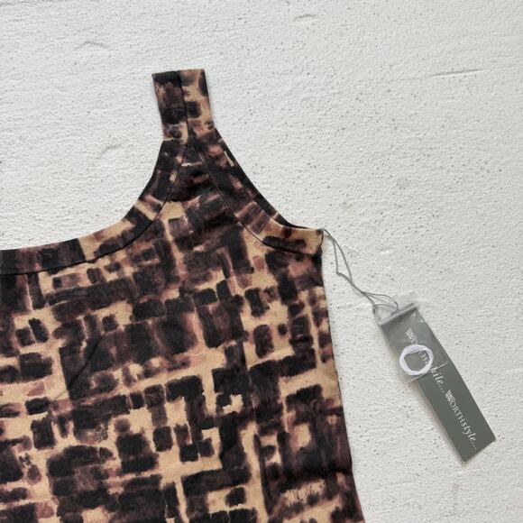 Worth Brown Tan Abstract Print Knit Tank Top, Size P - Picture 2 of 5